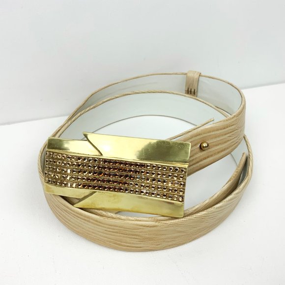 Belts by Lois Accessories - Vintage Belts By Lois Custom Made Embossed Leather Tan Belt  Sz 34" - 37.5"